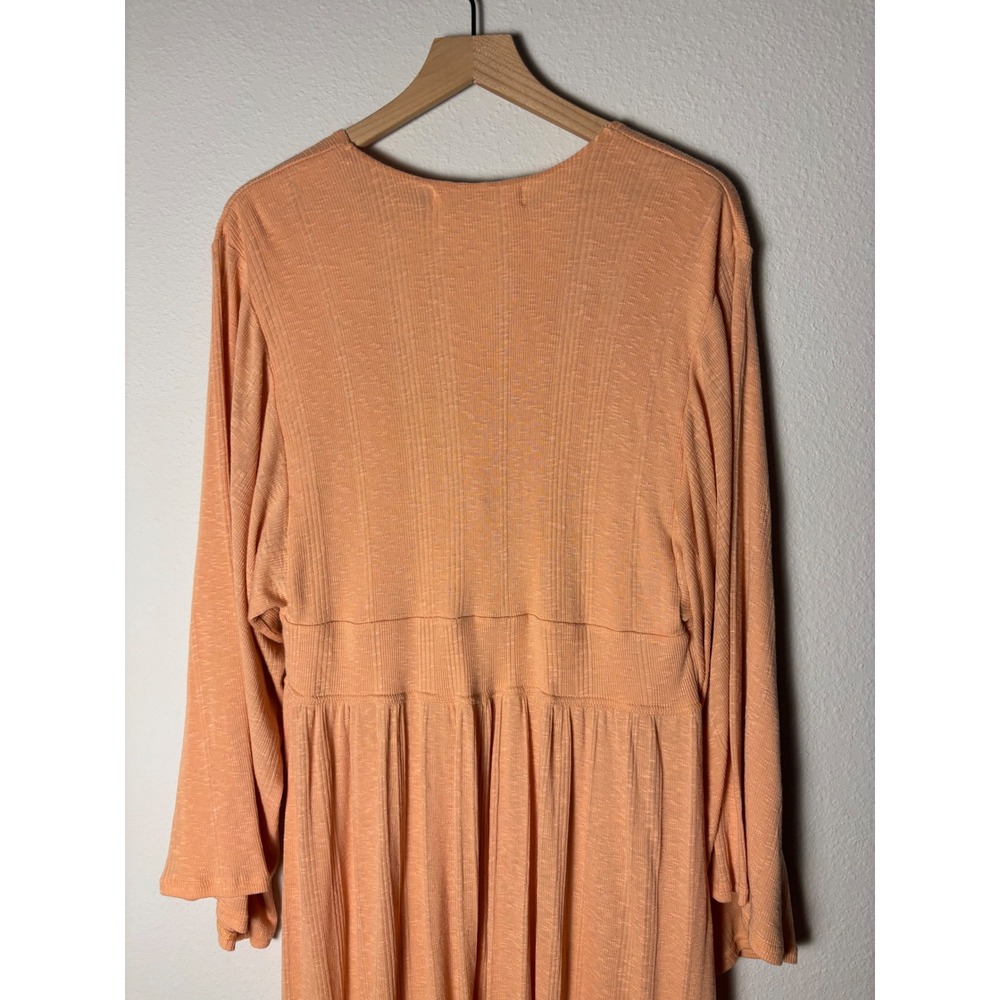 Free People Beach V Neck Maxi Tiered Dress Peach Apricot Long Sleeve L - Picture 5 of 6